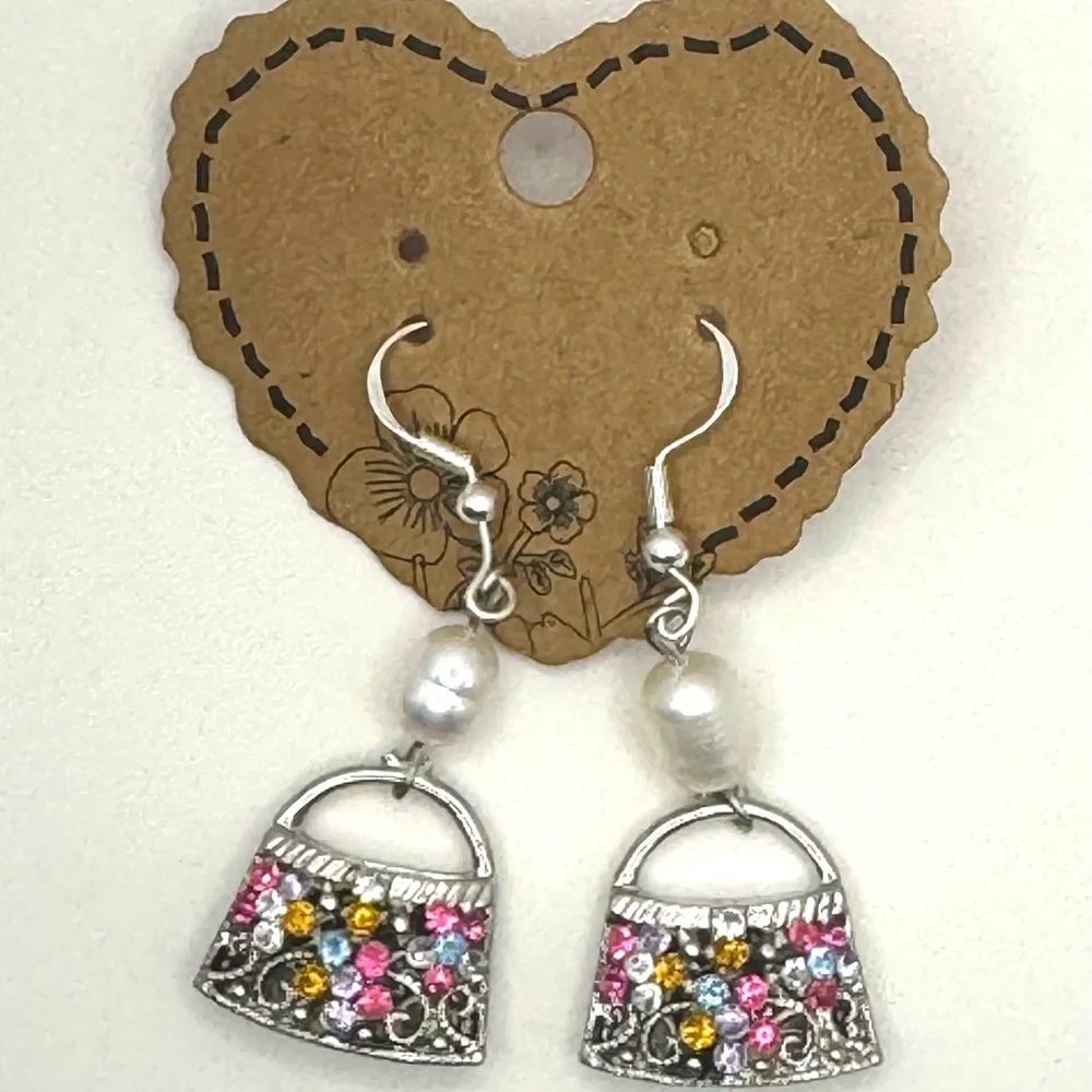 Silver Tone Purse Dangle Charm Earrings NEW